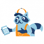 Illustrated raccoon giving a junk removal estimate