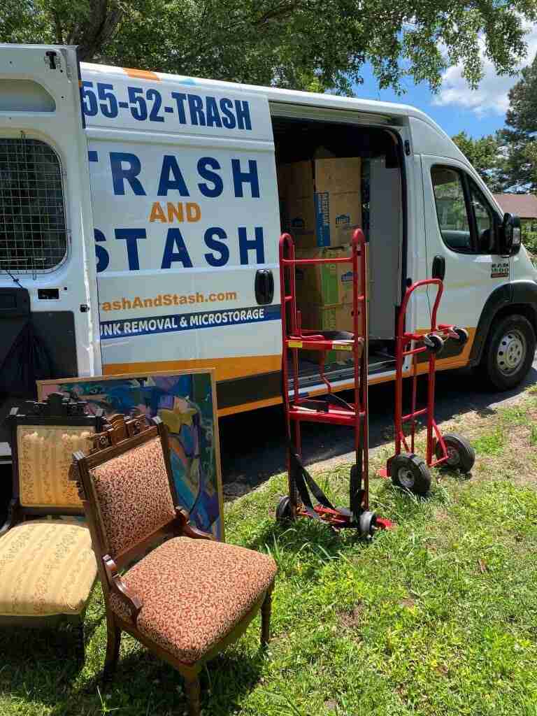 Furniture outside truck after being cleared out