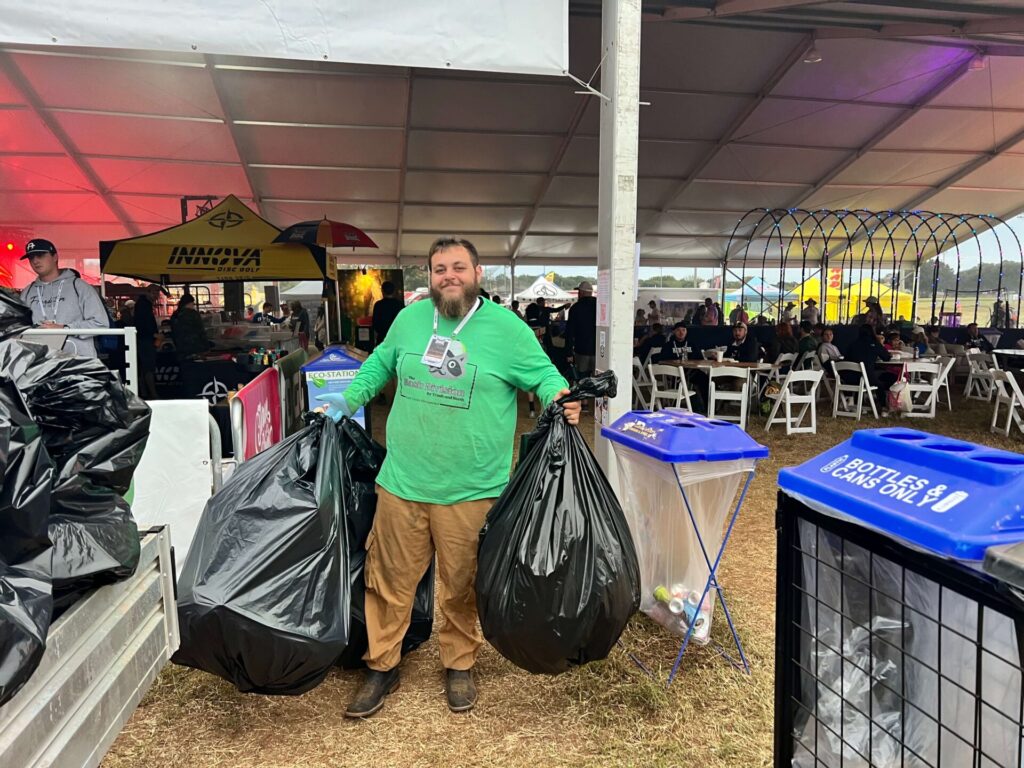 event porter services trash cans and recycle bins at festival