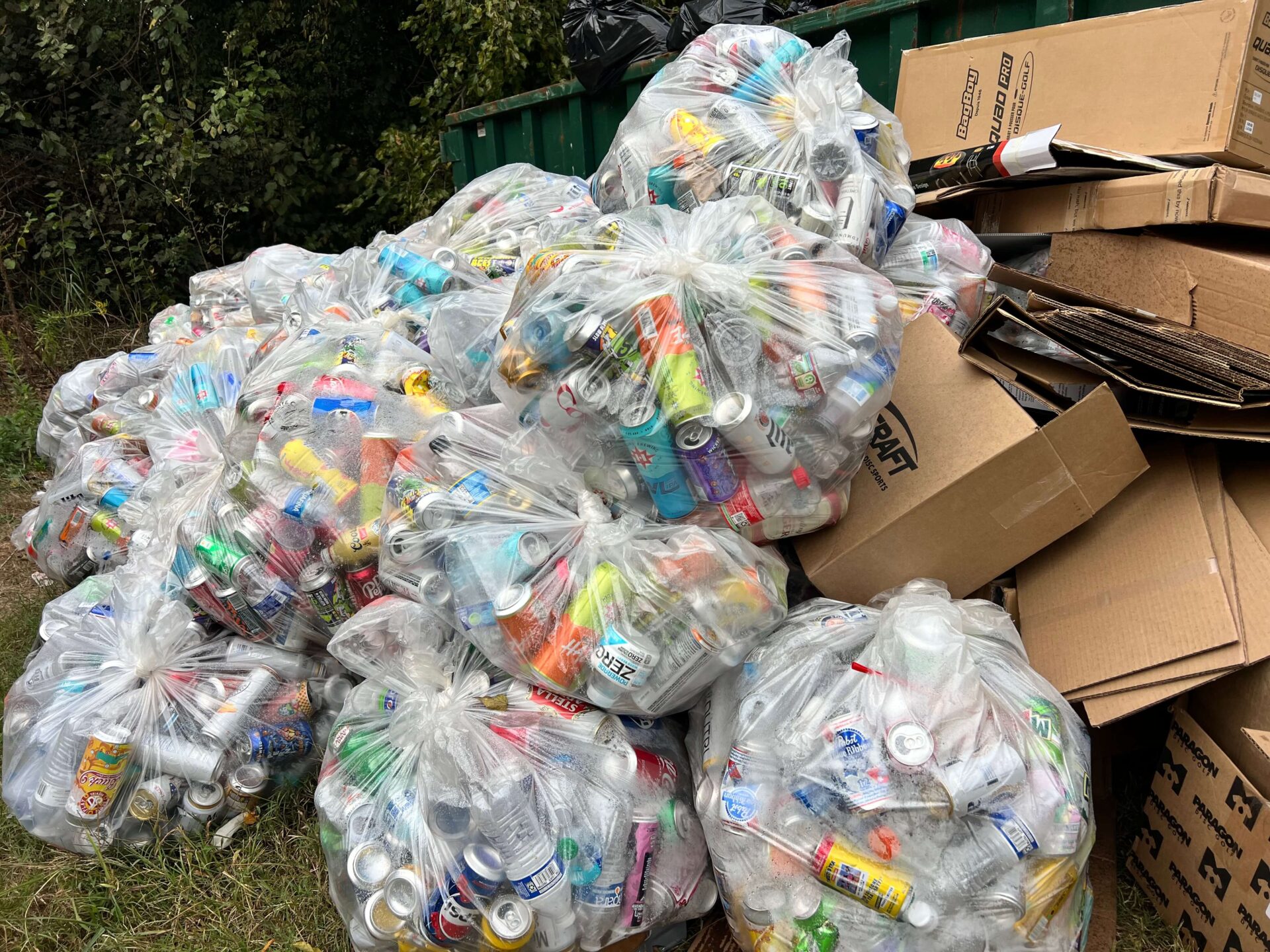 Recyclable materials sorted by Trash and Stash at the US Disc Golf Championship in 2025