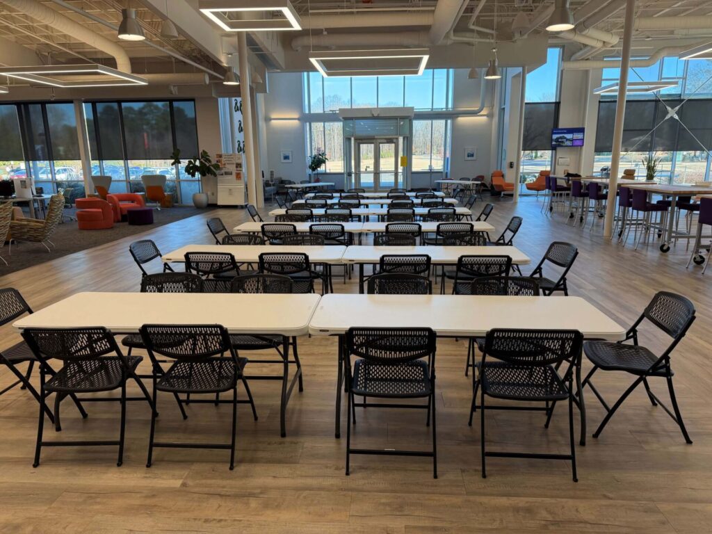Table set up for staff banquet at York Technical College