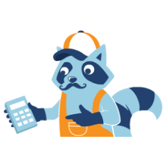Illustrated raccoon giving a junk removal estimate